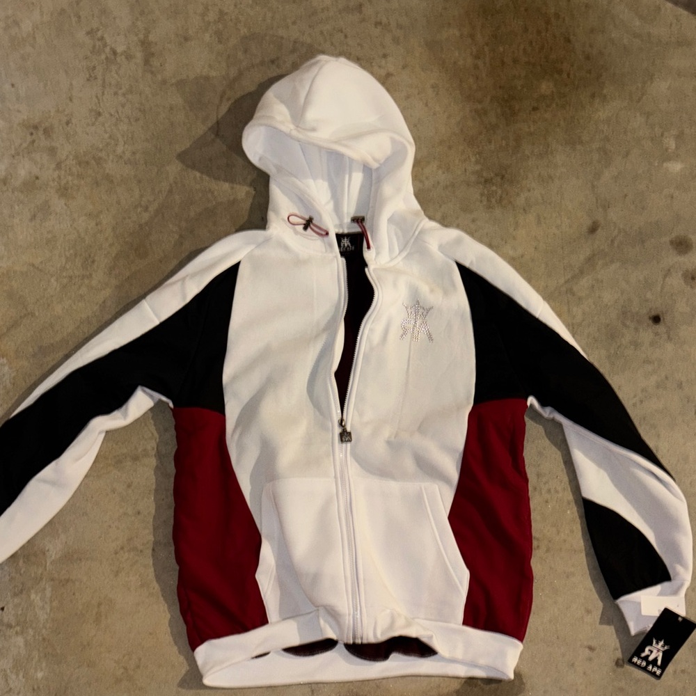 White and Red Zip-Up Sweater